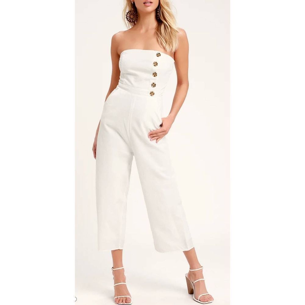 Lulu's Skyline White Strapless Culotte Jumpsuit